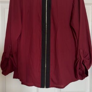 Guess Maroon and Black Zip-Up Blouse
